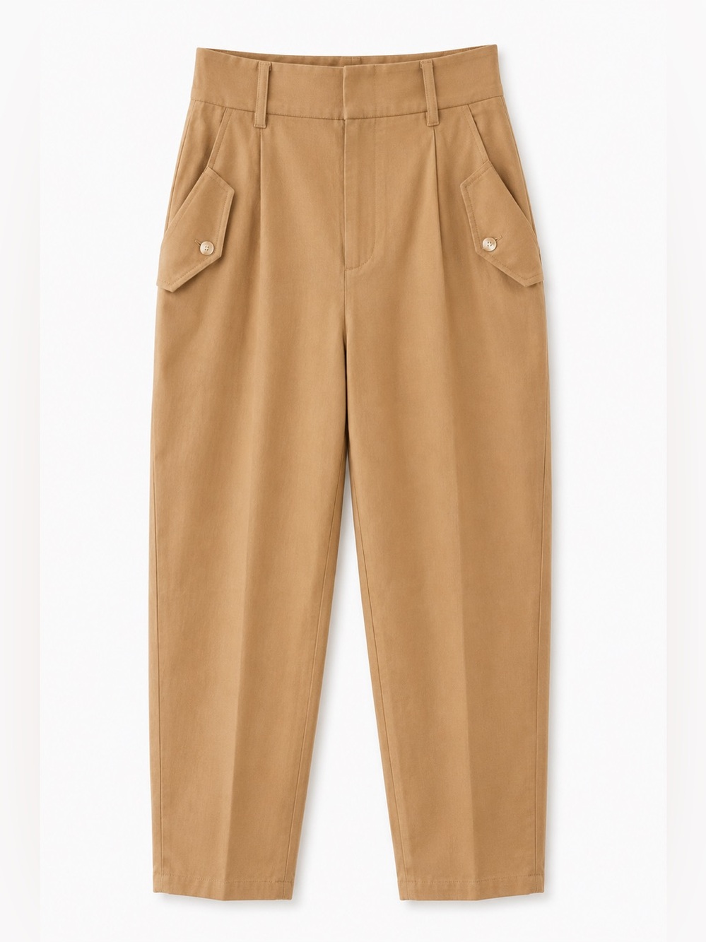 High-Waist Tan Women's Chinos with Button Flap Pockets